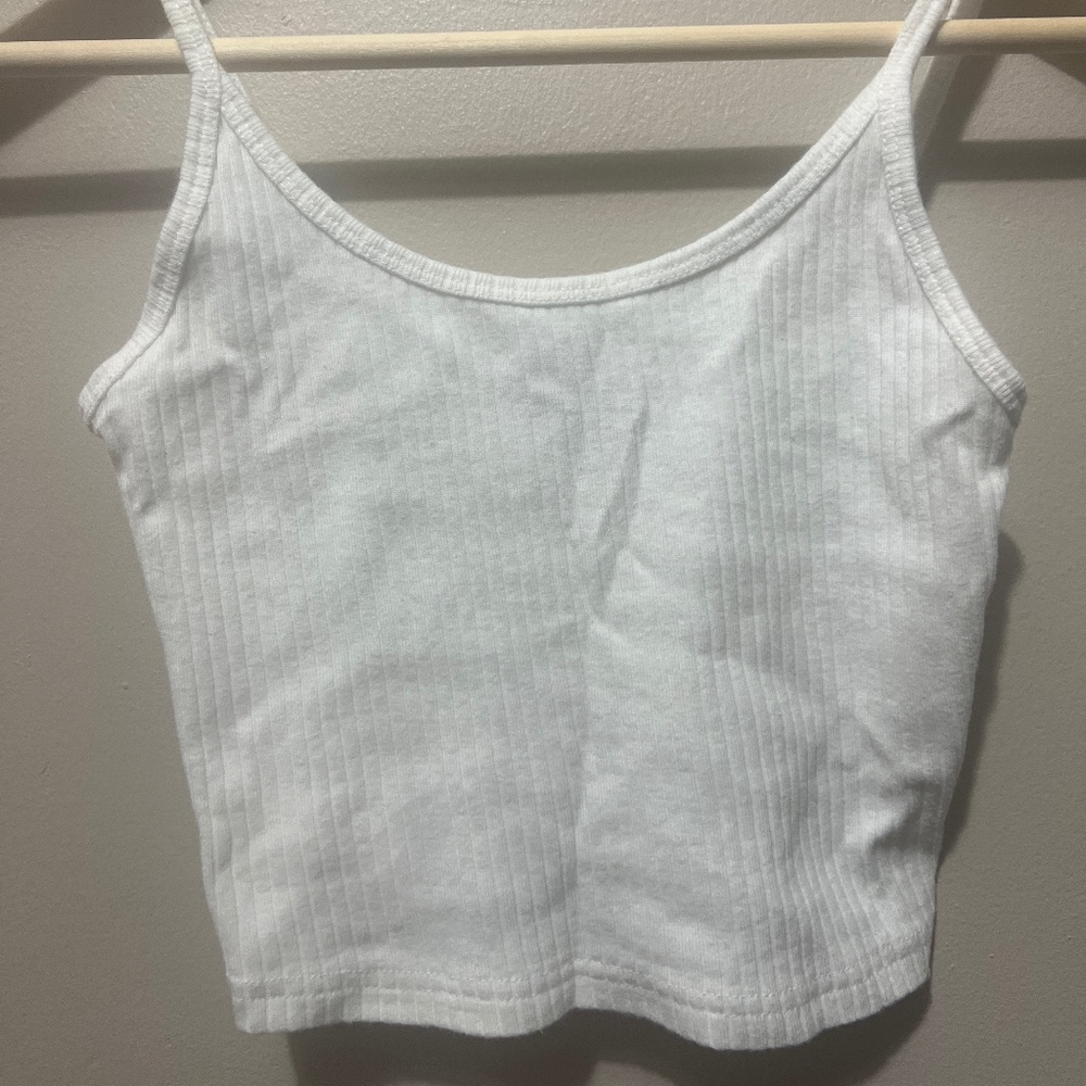 Topshop white mini tank. Womens size SM/(4) . Ribbed. Soft material. Stretchy.
